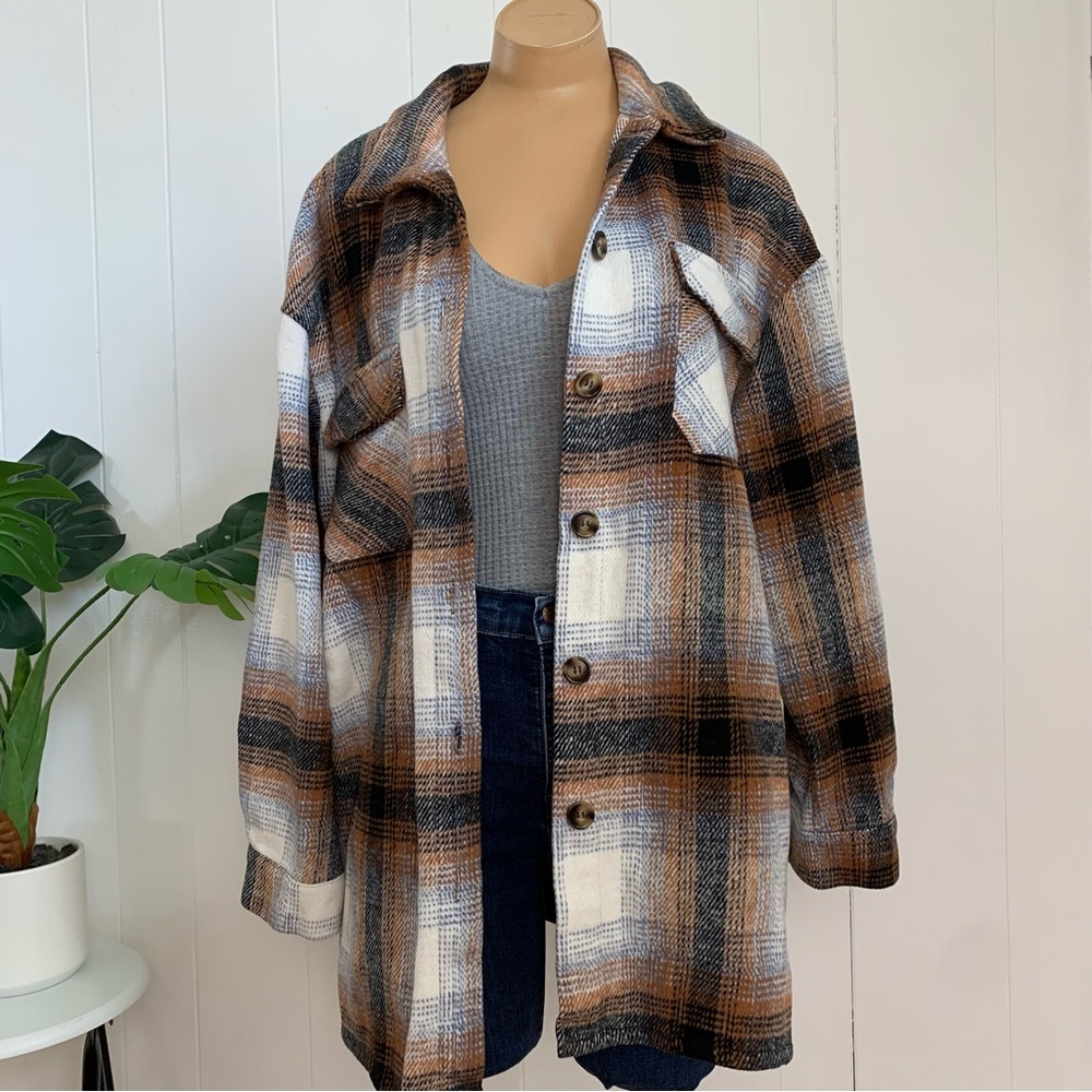 Pretty Garden Flannel Shirt Brown White Black Plaid Button Down Size XL